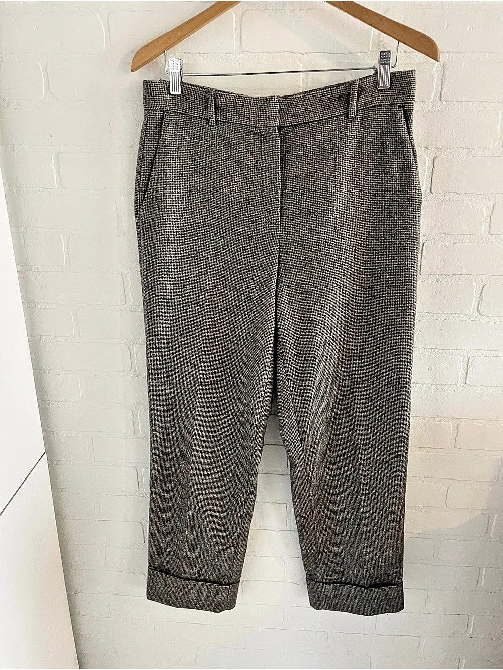 Massimo Dutti Houndstooth Wool Trousers in Gray Size 4